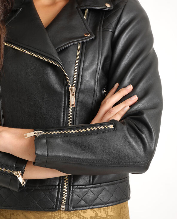Veste biker en faux cuir noir - Pimkie