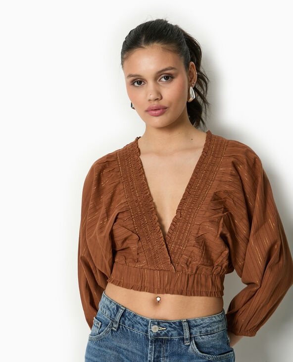 Blouse décolletée avec manches chauve-souris marron - Pimkie