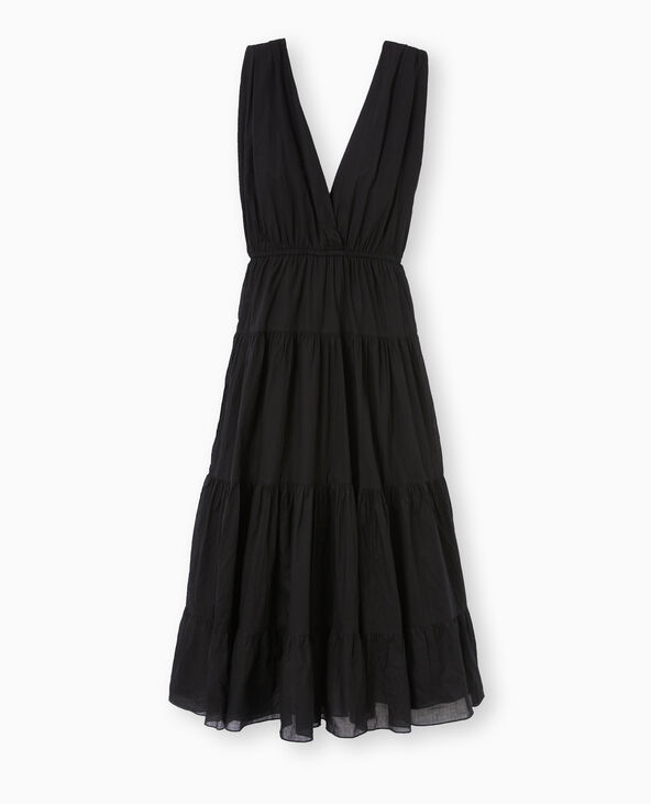 Robe longue et évasée en voile de coton noir - Pimkie