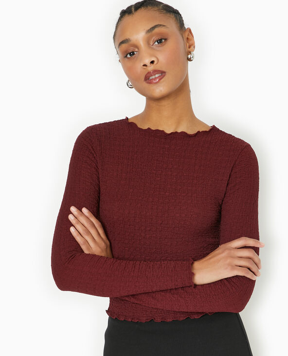 Top manches longues en tissu reliéfé bordeaux - Pimkie