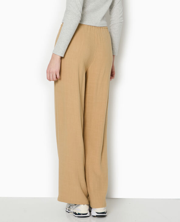 Pantalon large et droit avec taille élastiquée camel - Pimkie