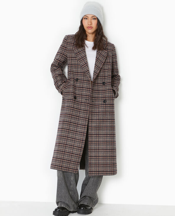 Manteau long avec laine motif carreaux gris foncé - Pimkie