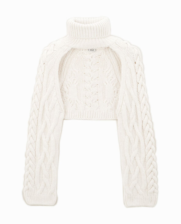 Pull chauffe-épaules en maille torsadée écru - Pimkie
