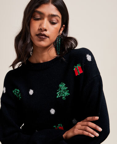 Pull de Noël sequins et lurex noir - Pimkie