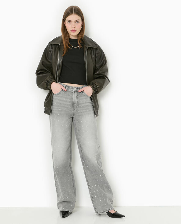 Jean straight avec strass gris clair - Pimkie
