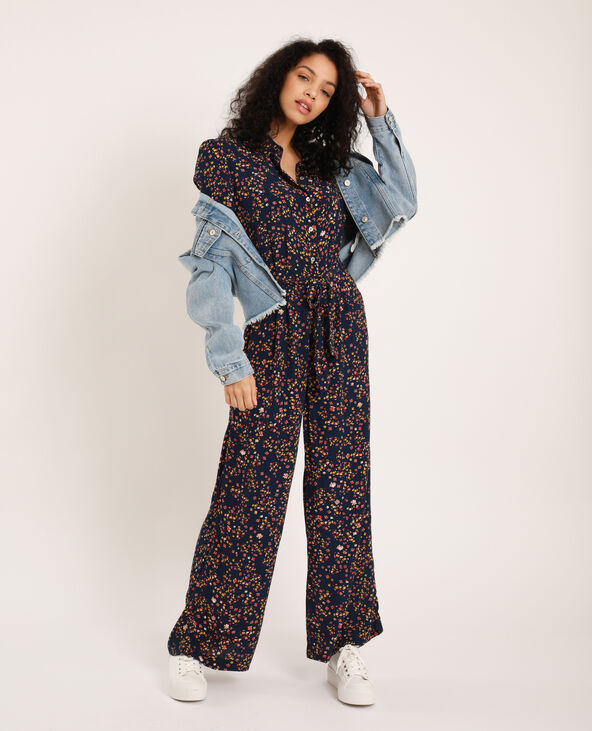 Combi-pantalon à fleurs bleu marine - Pimkie