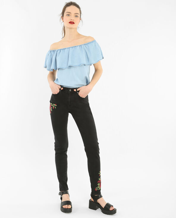 Blouse volant bardot Jean bleached - Pimkie