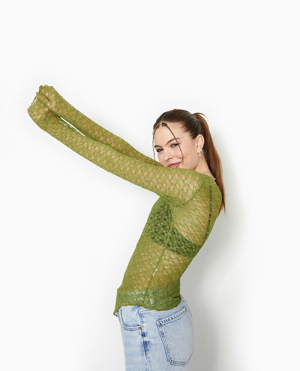 Top manches longues en dentelle vert - Pimkie