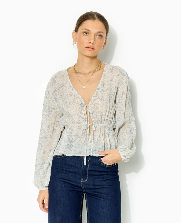Blouse manches longues motif cachemire bleu - Pimkie