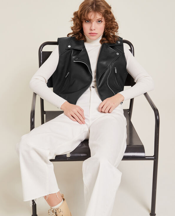 Blouson biker sans manches noir - Pimkie