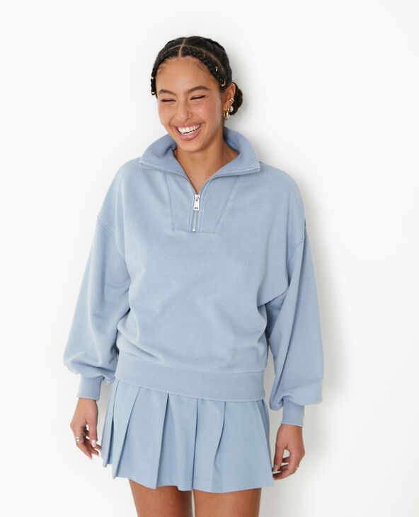 Sweat col camionneur avec effet délavé bleu - Pimkie