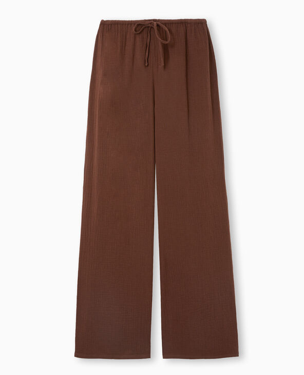 Pantalon large en gaze de coton marron - Pimkie