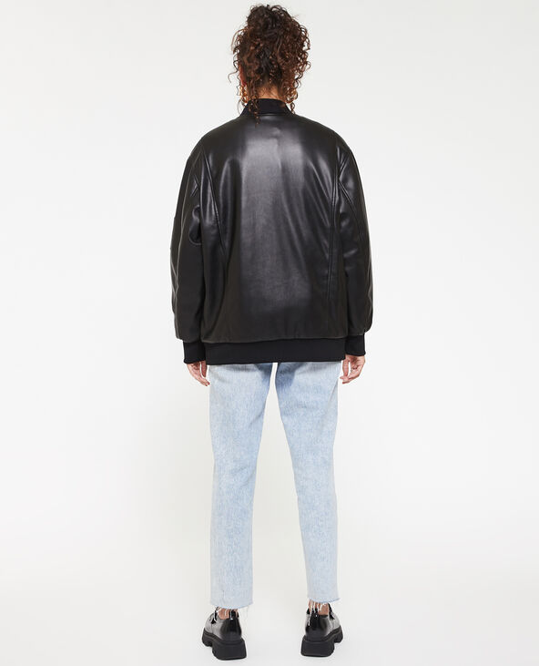 Bomber long en simili cuir noir - Pimkie
