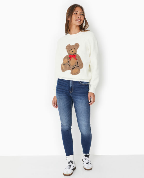 Pull oversize avec ourson et nœud blanc - Pimkie