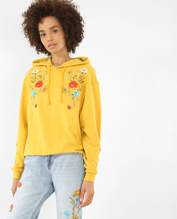 Sweat à capuche brodé jaune ocre - Pimkie