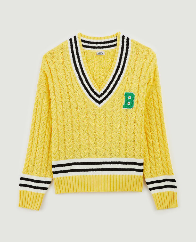 Pull maille torsadée col V jaune - Pimkie