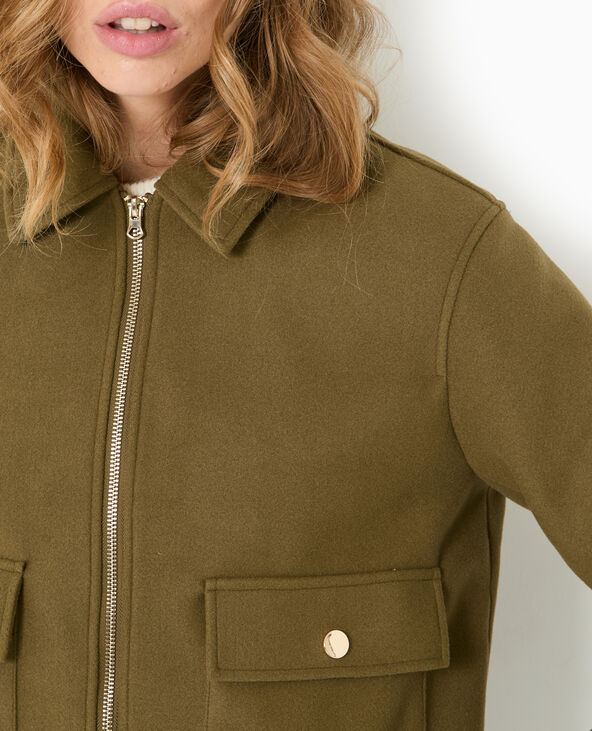Manteau court effet drap de laine vert kaki - Pimkie