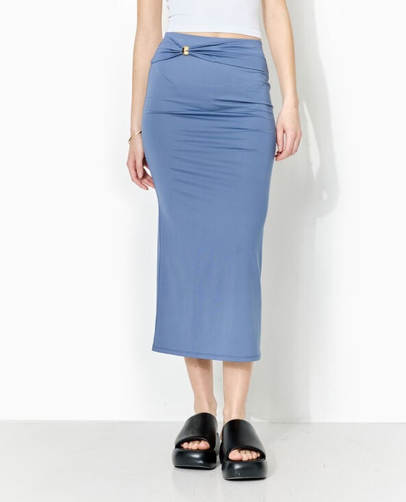 Jupe longue en maille extensible avec boucle bleu - Pimkie
