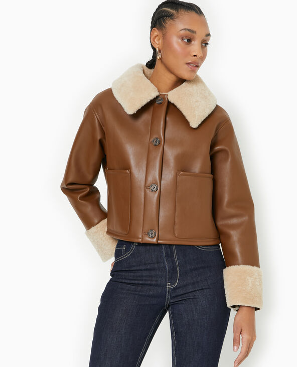 Blouson en simili avec doublure fourrure camel - Pimkie