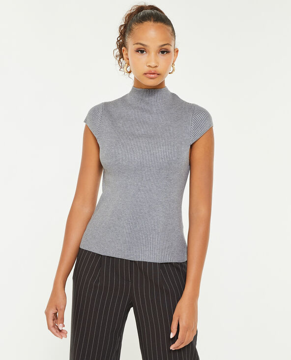 Top en maille manches courtes gris foncé - Pimkie