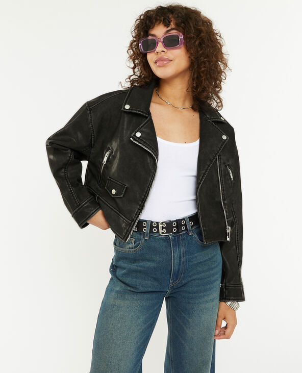Blouson biker court effet usé gris foncé - Pimkie