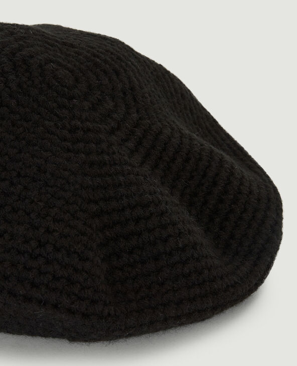 Béret maille effet crochet noir - Pimkie