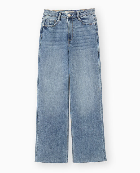 Jean wide taille haute avec bas coupés bleu - Pimkie