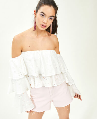 Top court encolure Bardot avec manches blanc - Pimkie