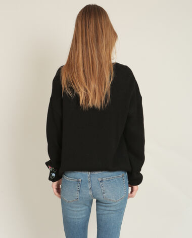 Pull à broderies noir - Pimkie