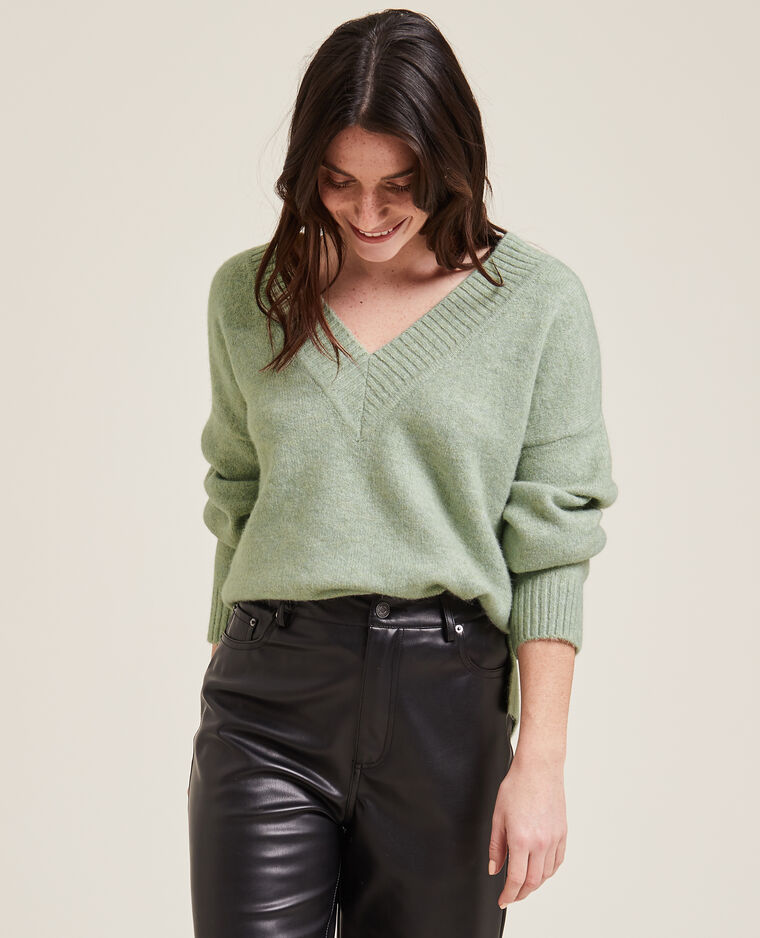 Pull grand col V vert - Pimkie
