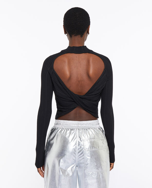 Pull court avec cut out et pan torsadé au dos noir - Pimkie