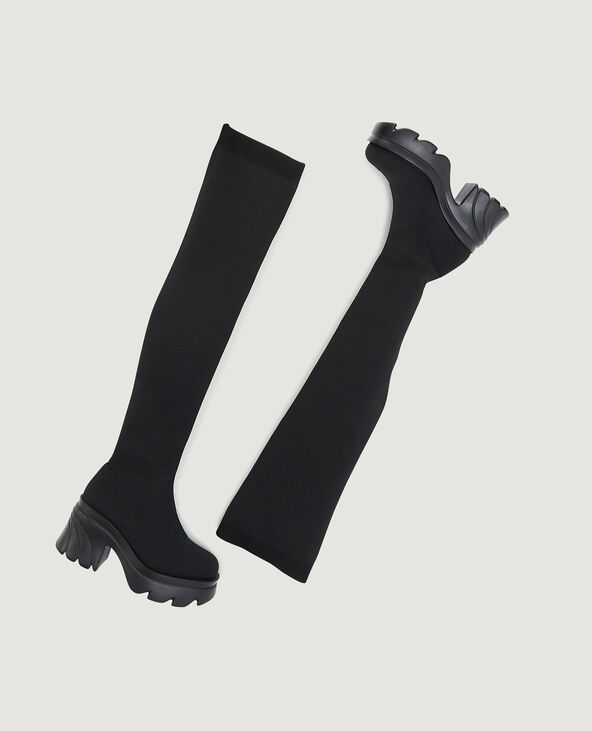 Bottes cuissardes en maille avec semelles plateformes noir - Pimkie