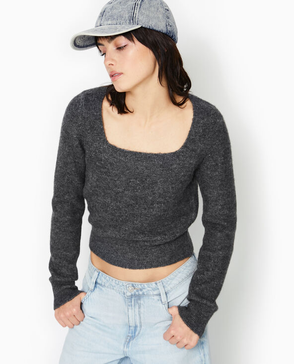 Pull en maille encolure carrée gris foncé - Pimkie