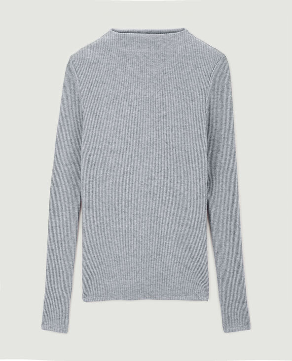 Pull fin en maille côtelée col cheminée gris - Pimkie