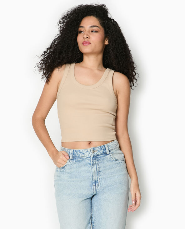 Débardeur court en maille côtelée beige - Pimkie