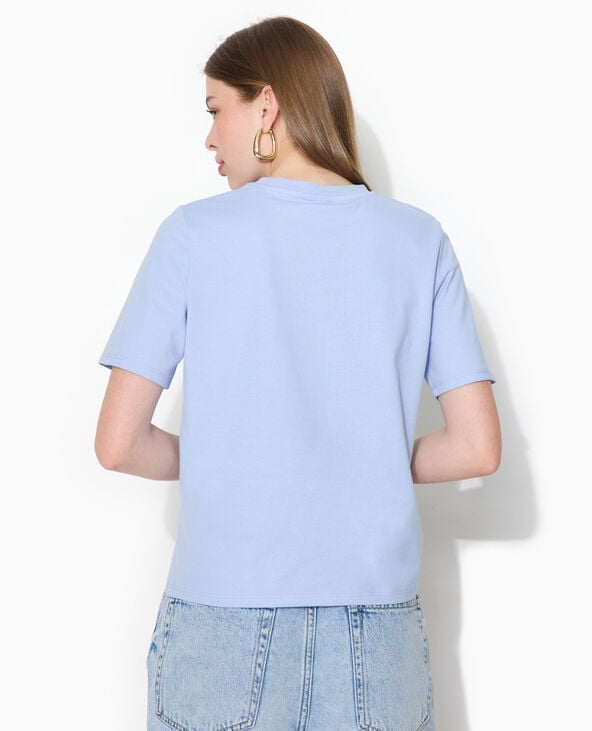 T-shirt avec étiquette cousue devant bleu clair - Pimkie