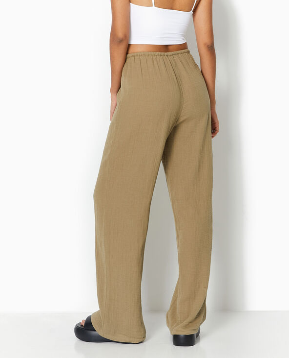 Pantalon large en gaze de coton vert kaki - Pimkie