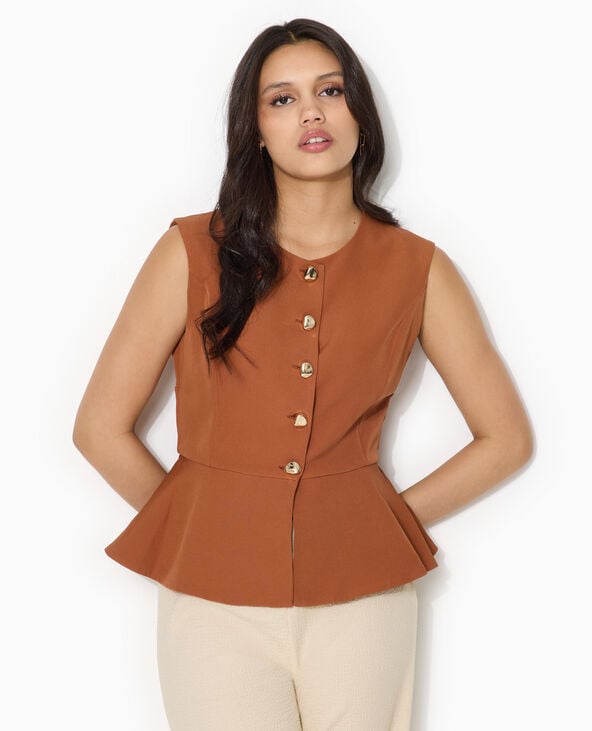 Veste sans manches peplum avec boutons fantaisie marron - Pimkie