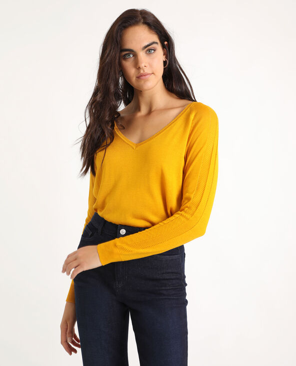 Pull fin à col V orange - Pimkie