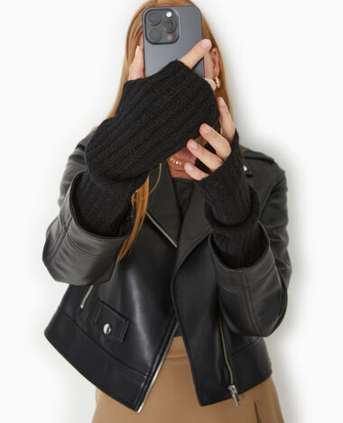 Manchons façon mitaines en maille tricot noir - Pimkie