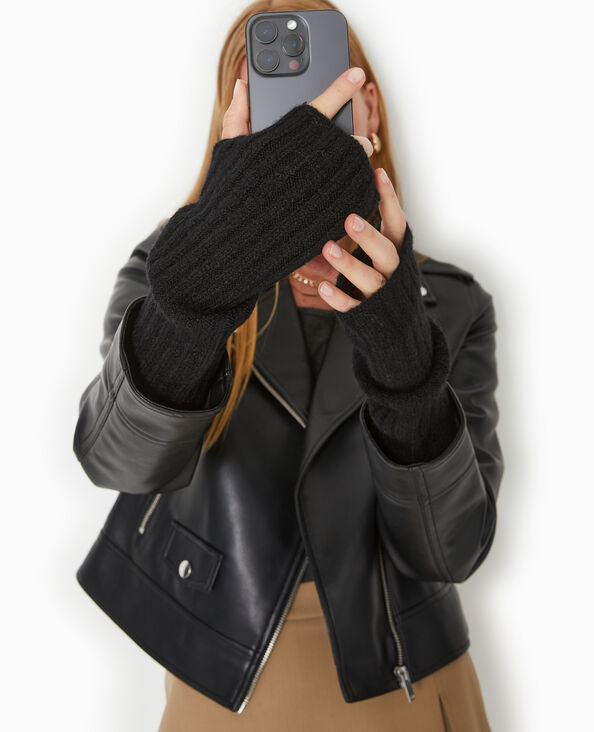 Manchons façon mitaines en maille tricot noir - Pimkie