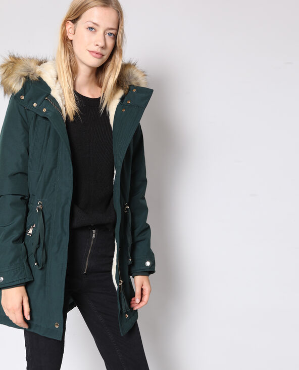 Parka longue à capuche fourrée vert foncé - Pimkie