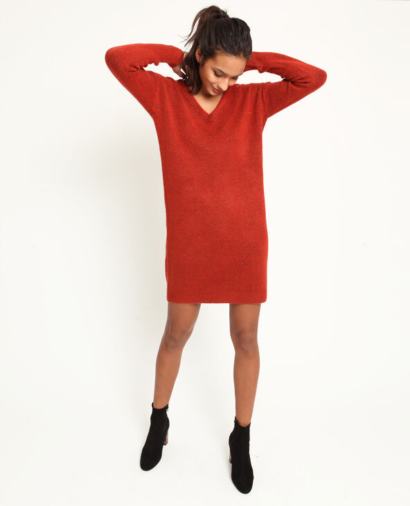 Robe pull à col V bordeaux - Pimkie