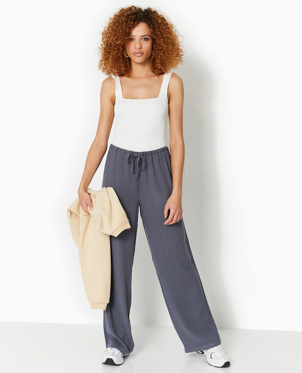 Pantalon droit et large avec taille élastiquée gris foncé - Pimkie