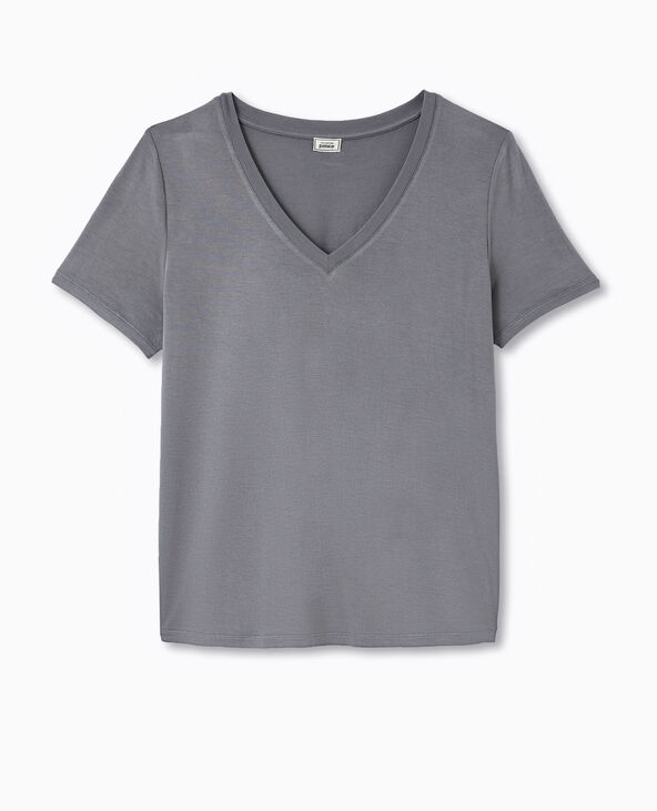 T-shirt ample col V avec viscose gris foncé - Pimkie