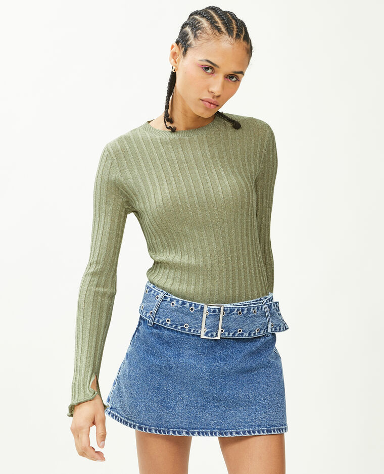 Pull léger avec fils métallisés vert de gris - Pimkie