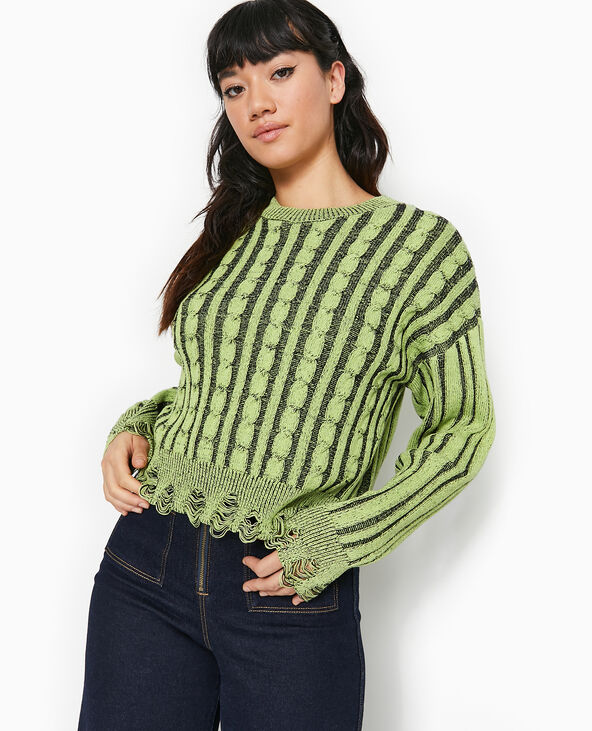 Pull en maille fantaisie avec effet destroy jaune - Pimkie