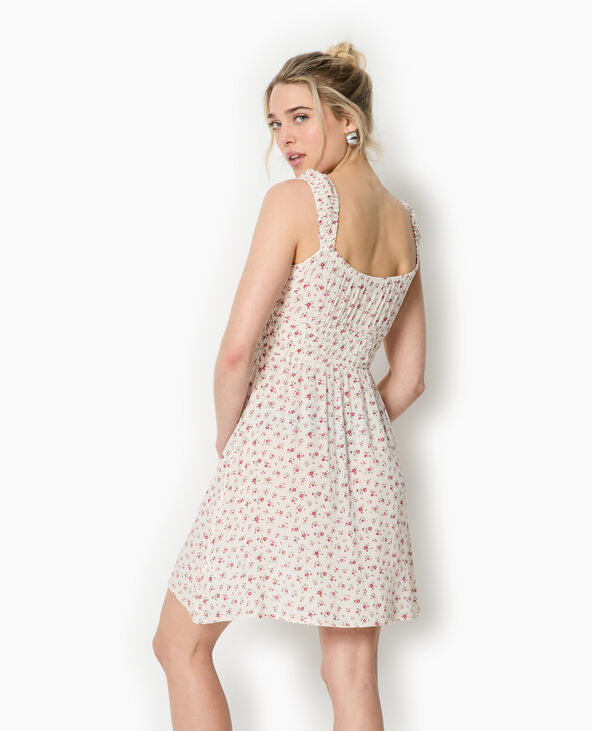 Robe bretelles encolure empire motifs fleurs blanc - Pimkie