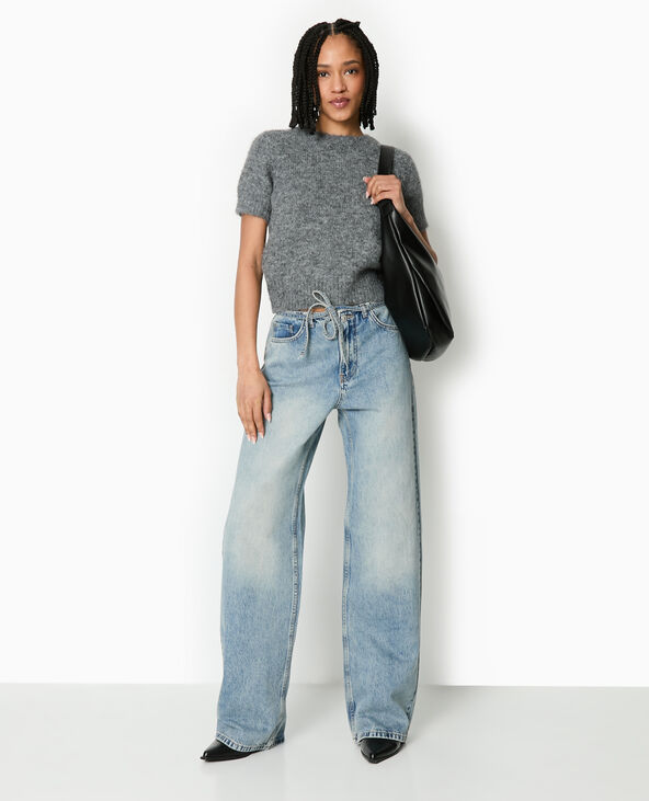 Pull manches courtes en maille douce gris clair - Pimkie