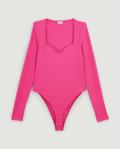 Body maille côtelée encolure cœur rose fuchsia - Pimkie